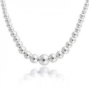 Real 925 Sterling Silver Graduated Bead Necklace